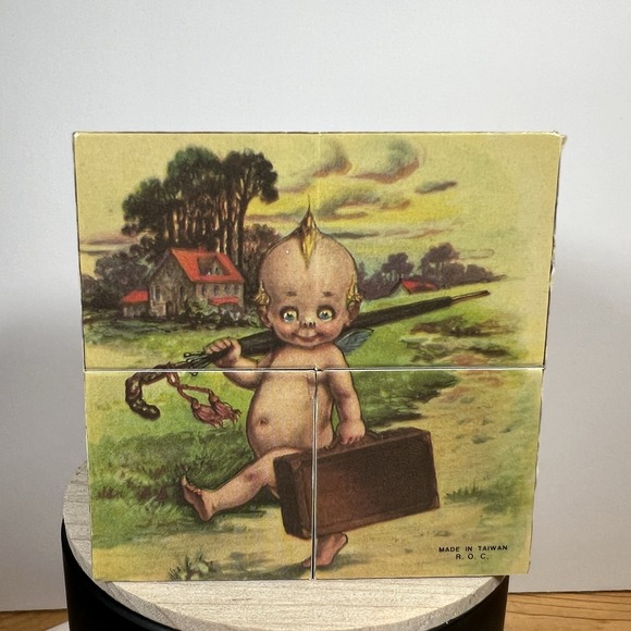 Unbranded Other - Vintage Wooden Block Puzzle Taiwan ROC Kewpie Cupid Victorian Art 6 Piece Set